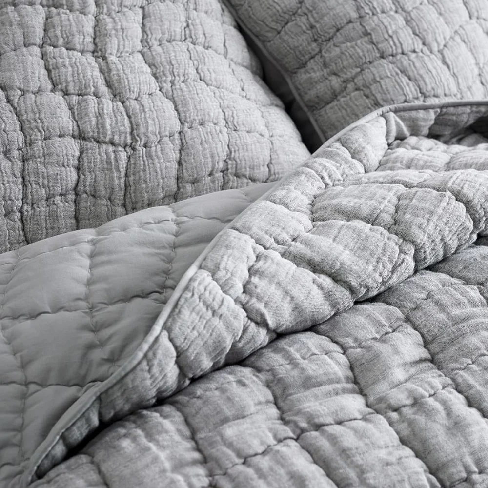 Pottery Barn Gray Cloud Quilt + 2 Euro Shams
